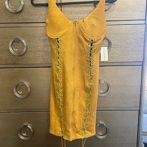 Yellow lace up dress